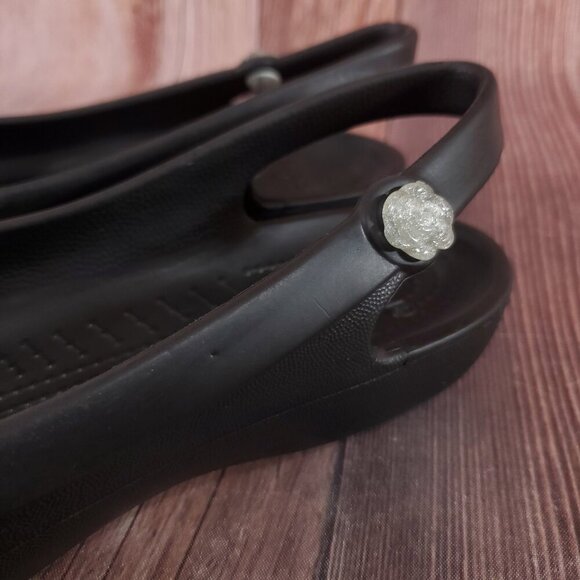Crocs Jayna Womens Size 10 Jewel Flower Black Slingback Slip On Ballet Flats - Picture 10 of 15